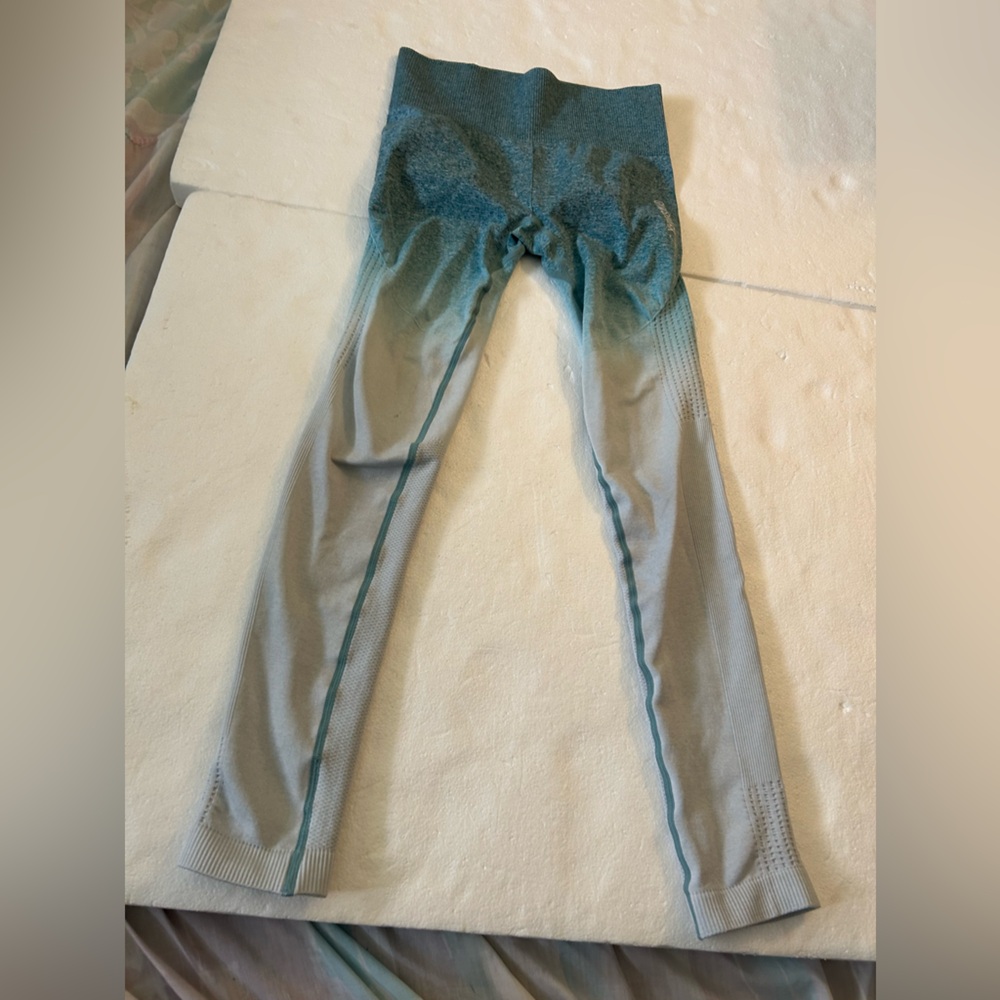 Gymshark teal white ombré seamless workout leggings sweat wicking high rise - Picture 8 of 12